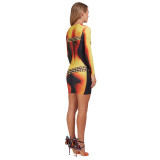 Women Summer Round Neck Long Sleeve Body Print Dress