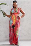 Plus Size Women Boho Print Beach Holidays Dress