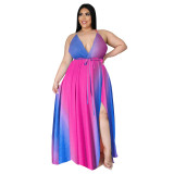 Women's Bohemian Floral Dress Low Back Slit Deep v Plus Size Maxi Dress