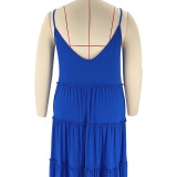 Summer Plus Size Women's Solid Color Sexy Camisole Pleated Patchwork Fashion Casual Dress