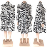 Summer Leopard Print Turndown Collar Single Breasted Long Sleeve Shirt Fashionable Casual Plus Size Ladies Dress