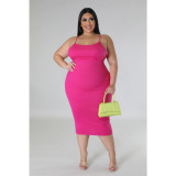 Plus Size Women's Summer Solid Ribbed Sexy Low Back Strap Dress