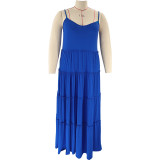 Summer Plus Size Women's Solid Color Sexy Camisole Pleated Patchwork Fashion Casual Dress