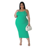 Plus Size Women's Summer Solid Ribbed Sexy Low Back Strap Dress
