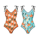 Swimsuit Ladies One Piece Printed Sexy Low Back Swimsuit