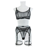 Sexy Lingerie Mesh Gathered See-Through Sexy And Comfortable Three-Piece Bra And Panty Set