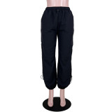 Women's Loose Lace-Up Multi-Pocket Stretch Cargo Casual Pants