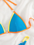 Bikini Color Matching Triangle Cup Tie Sexy Low Back Bikini Swimsuit