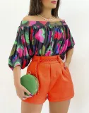Summer Women's Pleated Off-The-Shoulder Loose Top Bat Sleeves Short-Sleeved T-Shirt
