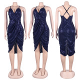 Sexy Sequin Strap Slit Dress Nightclub Dress