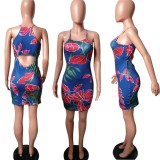 Women's Printed Sleeveless Hollow Out Strap Nightclub Dress