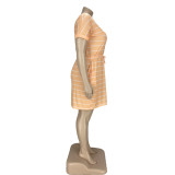 Ladies' Fashion Stripe Drawstring Short Sleeve Casual Plus Size Dress