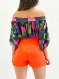 Summer Women's Pleated Off-The-Shoulder Loose Top Bat Sleeves Short-Sleeved T-Shirt