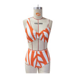 Four-Piece Fashion Swimwear Two Pieces Striped Print Swimsuit Cover Up Sun Protection Robe And Pants Set