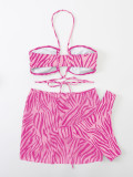 Women's Striped Print Two Pieces Bikini Swimsuit Three-Piece Swimwear