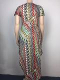 Plus Size Print Short Sleeve Irregular Long Dress