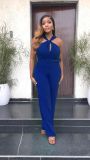 Summer Sleeveless Low Back Solid Color High Waist Strap Straight Jumpsuit