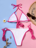 Solid Color Covered Tie Lace-Up Triangle Cup Bikini Sexy Swimsuit Two Piece Swimwear