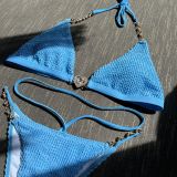Sexy Chain Solid Two Piece Bikini Swimsuit