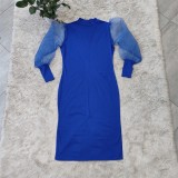Plus Size Women's See-Through Mesh Balloon Sleeve Bodycon Dress