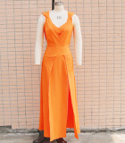 Women's Solid Color Sleeveless Low Back Two-Piece Tank Bra Dress Set