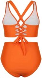 Sexy Solid Lace-Up Two Pieces Plus Size Swimsuit
