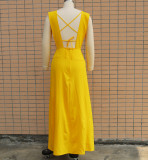 Women's Solid Color Sleeveless Low Back Two-Piece Tank Bra Dress Set