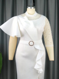 Stylish Asymmetric Elegant Stand Collar Beaded Bodycon Dress