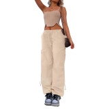 Women's Loose Lace-Up Multi-Pocket Stretch Cargo Casual Pants