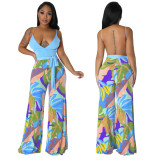 Women's Fashion Summer Sexy Low Back Deep V Straps Jumpsuit