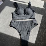 Sexy Solid  Two Pieces High Waist Swimsuit