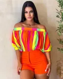 Summer Women's Pleated Off-The-Shoulder Loose Top Bat Sleeves Short-Sleeved T-Shirt
