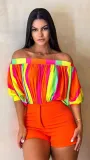 Summer Women's Pleated Off-The-Shoulder Loose Top Bat Sleeves Short-Sleeved T-Shirt