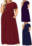 Summer Women's Short Sleeve Round Neck Solid Plus Size Dress Print Maxi Dress