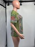 Ladies Fashion Spring Summer Stylish Digital Printing Round Neck Short Sleeve T-Shirt
