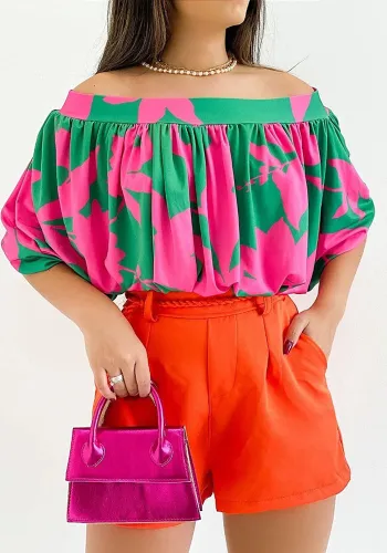 Summer Women's Pleated Off-The-Shoulder Loose Top Bat Sleeves Short-Sleeved T-Shirt