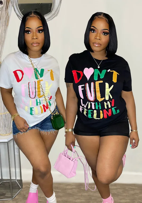 Round Neck Casual Letter Printing Sensation Short Sleeve T-Shirt Women's Trendy Top