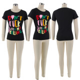 Round Neck Casual Letter Printing Sensation Short Sleeve T-Shirt Women's Trendy Top