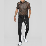 Men'S Spring And Summer Mesh Round Neck Mesh Shirt Hollowed Out Short-Sleeved T-Shirt Plus Size Men'S Clothing