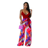 Women's Fashion Summer Sexy Low Back Deep V Straps Jumpsuit