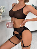 Sexy Lingerie Mesh Gathered See-Through Sexy And Comfortable Three-Piece Bra And Panty Set