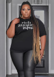 Camiseta de cuello redondo con estampado de letras para mujer de talla grande