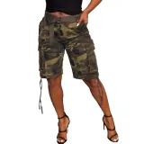 Women Camo Drawstring Cargo Shorts (Excluding Belt)