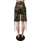 Women Camo Drawstring Cargo Shorts (Excluding Belt)