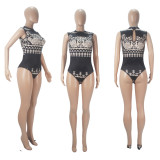 Women Printed Sleeveless Bodysuit + Wide-leg Pants Two-Piece Set