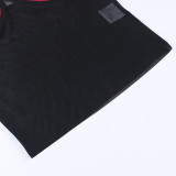 Top transparente de malla con estampado de corazón sexy para mujer