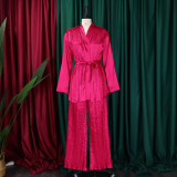 Einfarbiges, plissiertes, lockeres Langarm-Schnürhemd für Damen, zweiteiliges Set