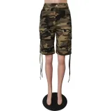 Women Camo Drawstring Cargo Shorts (Excluding Belt)