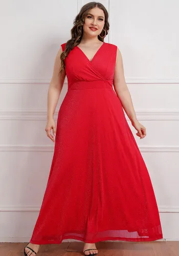 Plus Size Women's Summer Sleeveless V-Neck Gown Maxi Dress