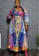 Women's Clothes Autumn/Winter Chic Printed V-Neck Loose Pleated Swing Dress